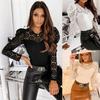 2024 Autumn/Winter European & American Women's Solid Color Long Sleeve Lace Top