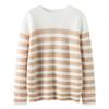 Women's Knit Striped Base Layer Shirt, Long Sleeve, Loose Fit, Warm, Versatile, Round Neck, Cashmere Sweater for Autumn/Winter.