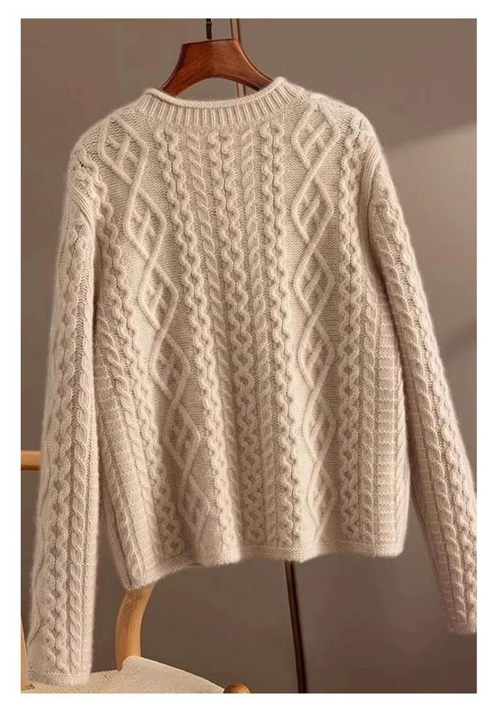 European-Style Heavy Cable-Knit Wool Cardigan for Women - Thick Coarse Wool Sweater Coat for Autumn and Winter 2026