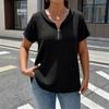 Women's Color Pleated Collar Zip Front T-Shirt Top
