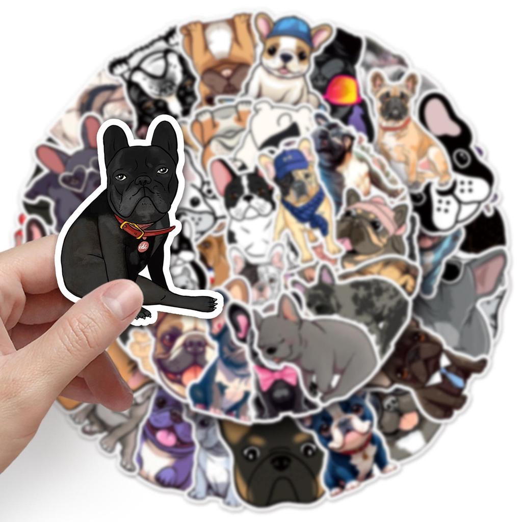50pcs Waterproof French Bulldog Cartoon Stickers - Cute Pet Dog Decorative Stickers for Notebooks & Journals