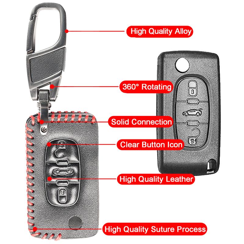 For Peugeot 207 307 308 407 607 807 Citroen Grand C4 Picasso DS3 DS4 Jumpy 3 Button Leather Key Fob Cover Case Protector Shell