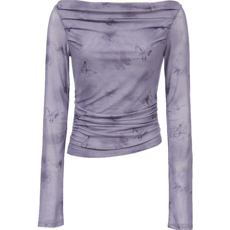 VERO MODA Women s Off-Shoulder Butterfly Print Ruched Top XS