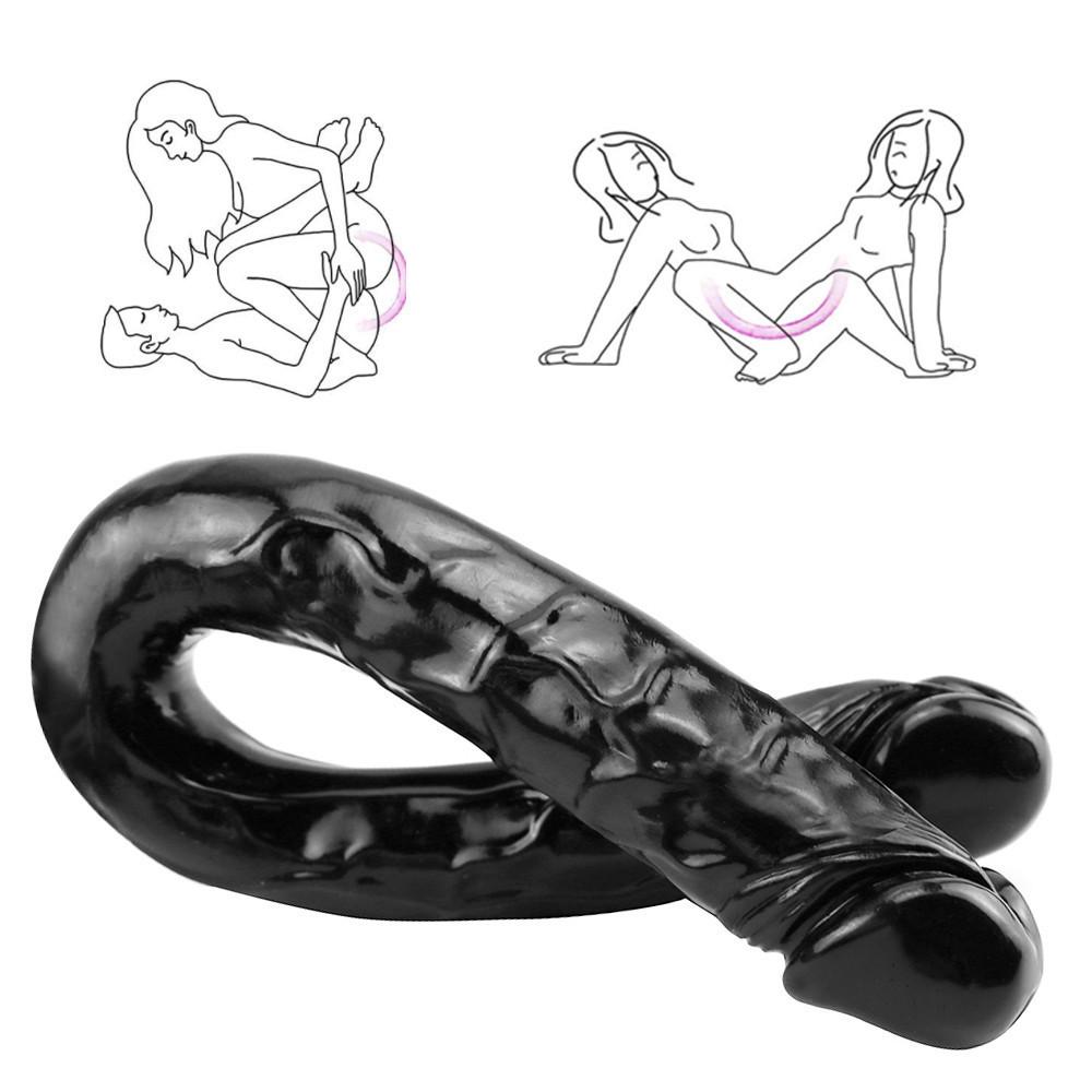 Black Double Head Dildo Dick Realistic Blood Vessel Imitation Penis Imitator for Man Woman No Vibrator Masturbation Adult Toys