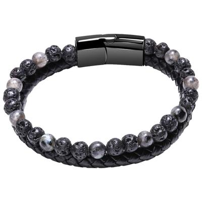 Chrome Crane Men's Bracelet with Natural Stones and Leather, Stylish Jewelry Accessory, WB117 (03.Gray)