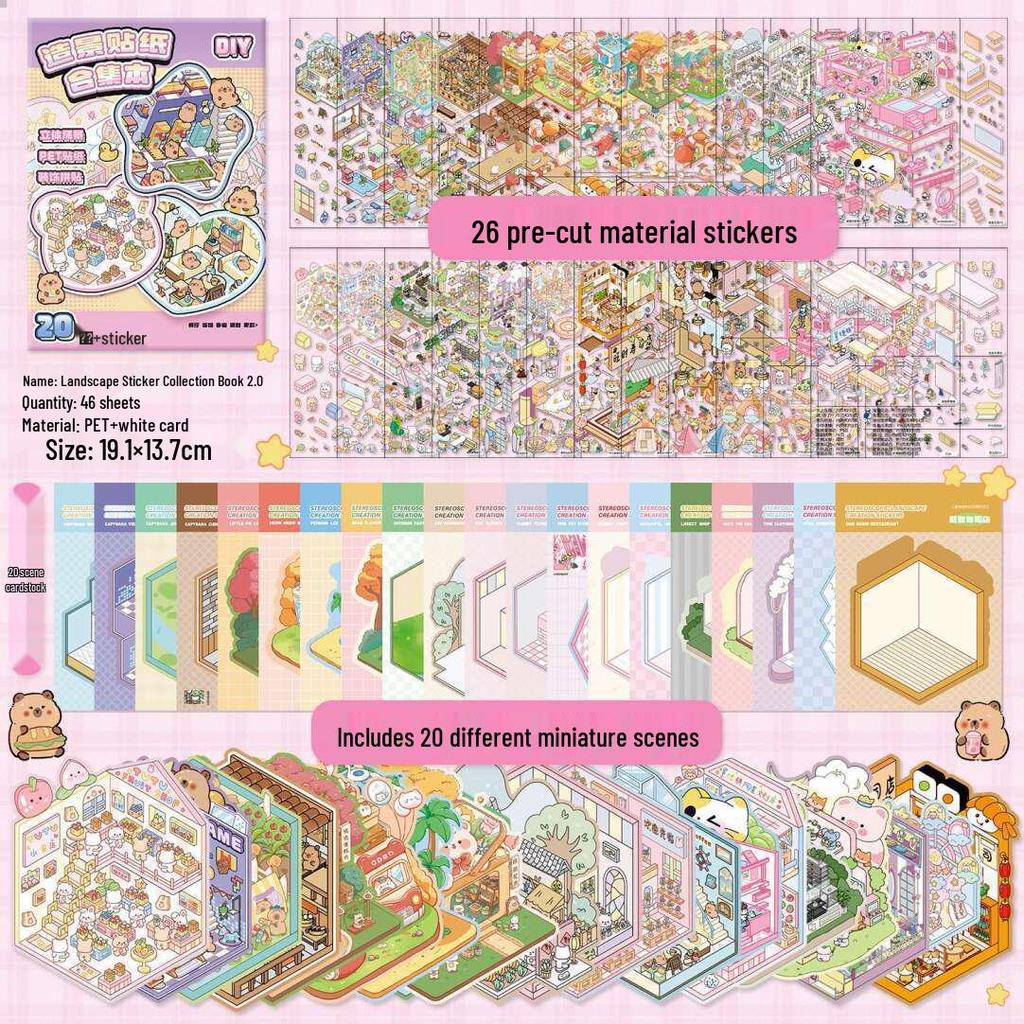 3D Miniature Scene Sticker Set - DIY Three-Dimensional House Puzzle