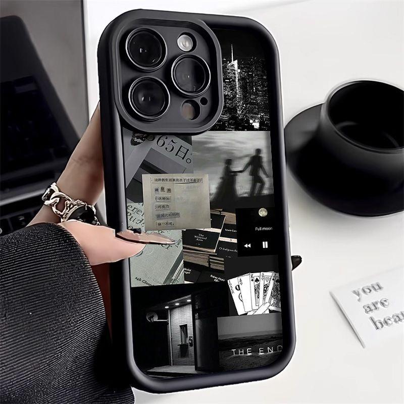 Black and White Life Fragments for iPhone17pormax Mobile Phone Case 14 Internet Celebrity 13/12 Japan and Korea 11 Soft Case 15