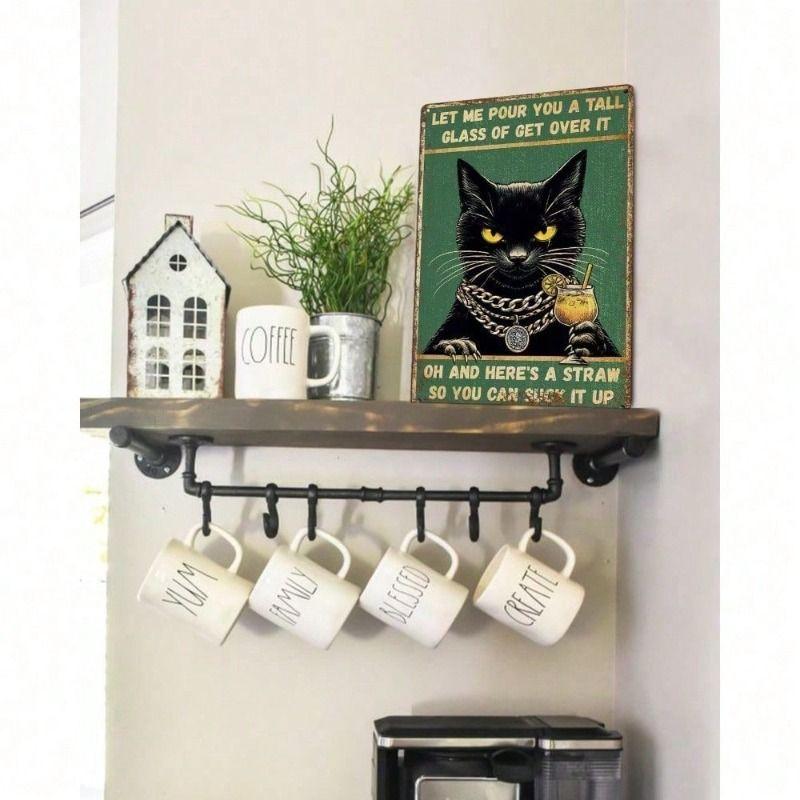 Vintage Metal Poster Wall Art Funny Cat for Garage Bar Home Office