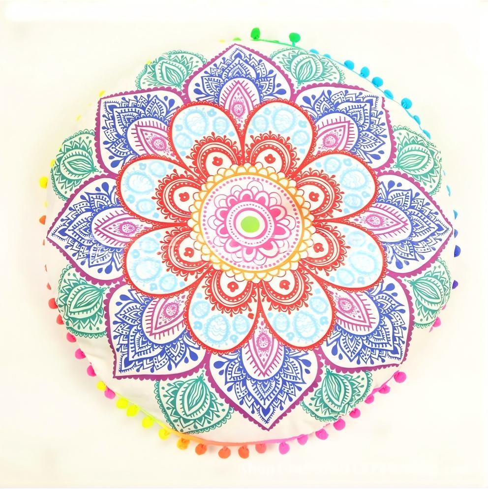 Bohemian 43cm/80cm Round Pillow Case Mandala Pattern Cushion Cover Indian Elephant Retro Meditation Floor Decorative Pillows