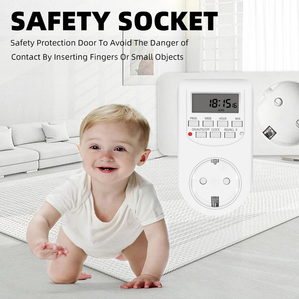 EU Plug Timer Switch Digital Power Socket Energy Saving Adjustable Kitchen Timer Outlet Week Hour Programmable Timing Socket