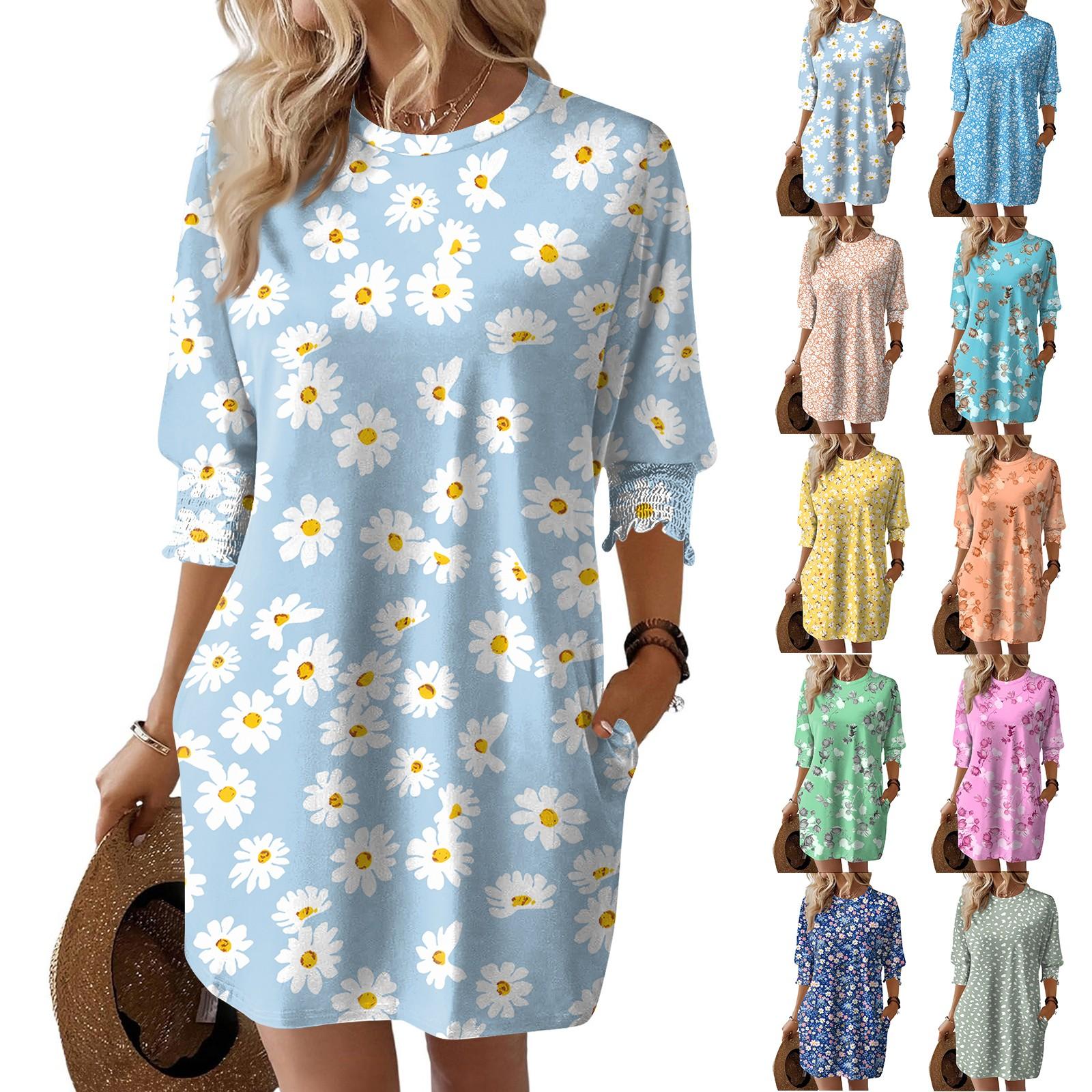 

Women s Fashionable Flowers Printing Loose Dress M жовтий