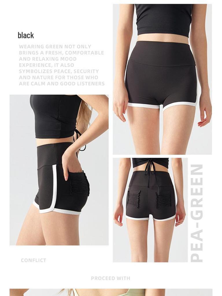 Color-Block High-Waisted Butt-Lift Yoga Shorts with Pockets for Running, Tennis, and Fitness - Women's Summer Outerwear