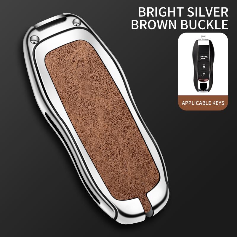 Leather Car Metal Key Case Cover Shell Fob For Porsche Panamera Cayenne 971 911 9YA Macan Boxster Keychain Accessories