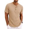 Men Retro Casual Ribbed Henley Short Sleeve Sports T Shirt