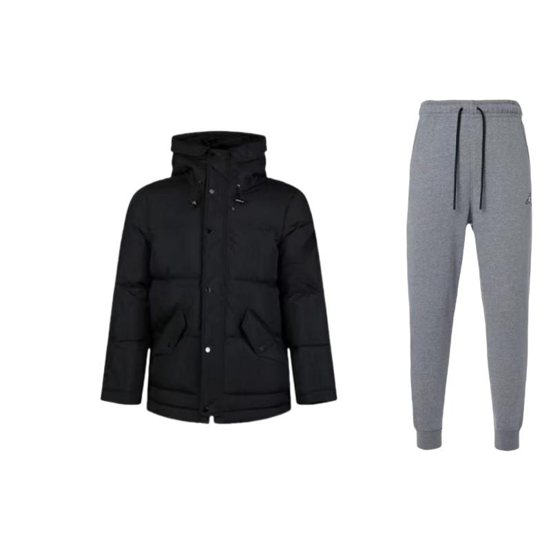 

Jordan Wings Outdoor Mid-Length Hooded Down Jacket Solid Color Logo Embroidery Drawstring Long Pants Casual Sports Suit DQ7341-091+BQ4171-010 S