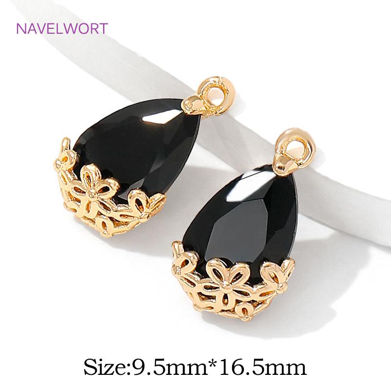 18K Gold Plated Brass Teardrop Charms,Crystal Glass Charms Pendants For Earring,Pendants For Jewelry,DIY Jewelry Accessories 2 pieces