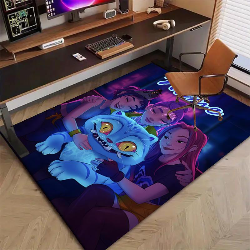 Custom KPop Demon Hunters Mat Personalized Name, Polyester Washable Indoor Entryway Rug, Gift for Christmas, Easter, Thanksgiving Day