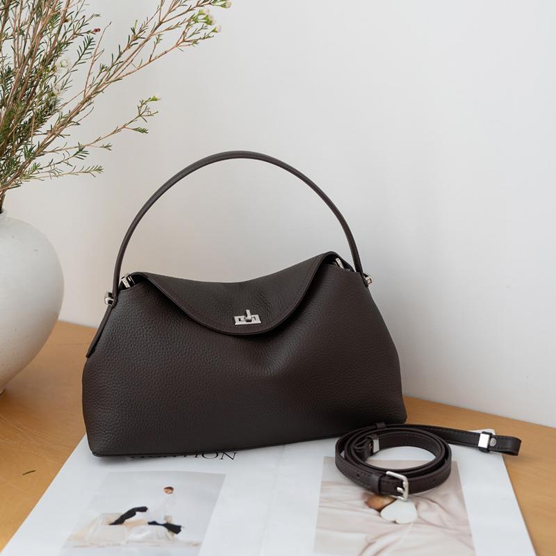 Korean Genuine Leather Trendy Crossbody Bag Solid Color Magnetic Buckle High-quality Flip Top Handbag Leisure Shoulder Tote Bag