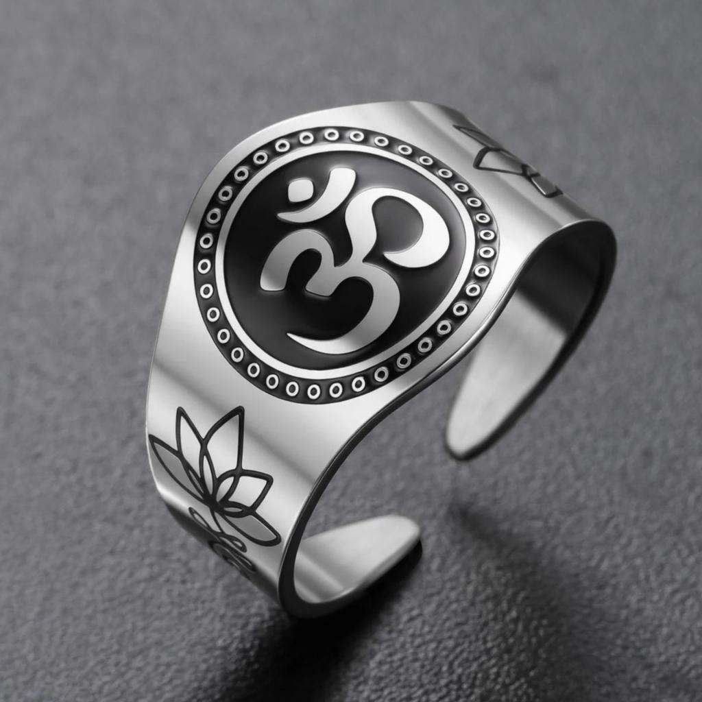 Unalome Om Symbol Ring Spiritual Mantra Yoga Meditation Adjustable Finger Ring For Women Men Stainless Steel Jewelry Buddhism