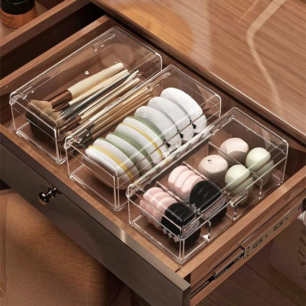 Clear Makeup Sponges Organizer Acrylic Puff Storage Case Portable Makeup Brushes Storage Box
