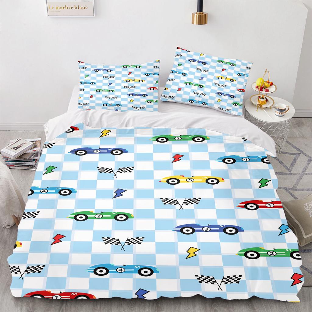 Cartoon Car Anime Bedding Set Duvet CoverPolyester Suitable For Children And Adults 3-Piece Set