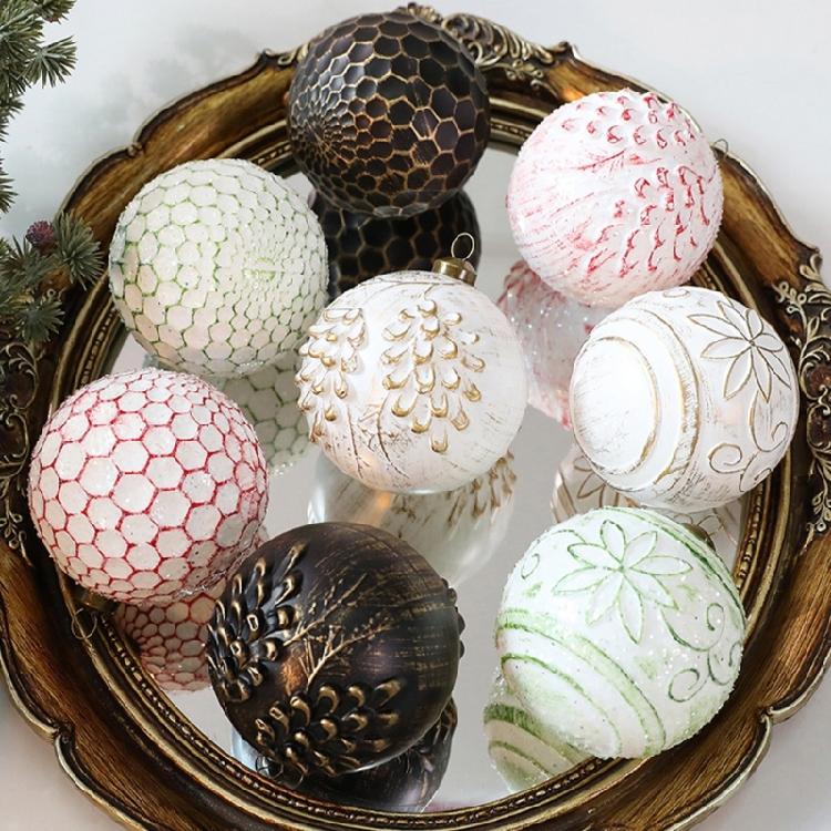 12Pcs Retro Christmas Ball Ornament 8cm Shatterproof Christmas Baubles Hanging Decorations for Tree Wreath Mantels