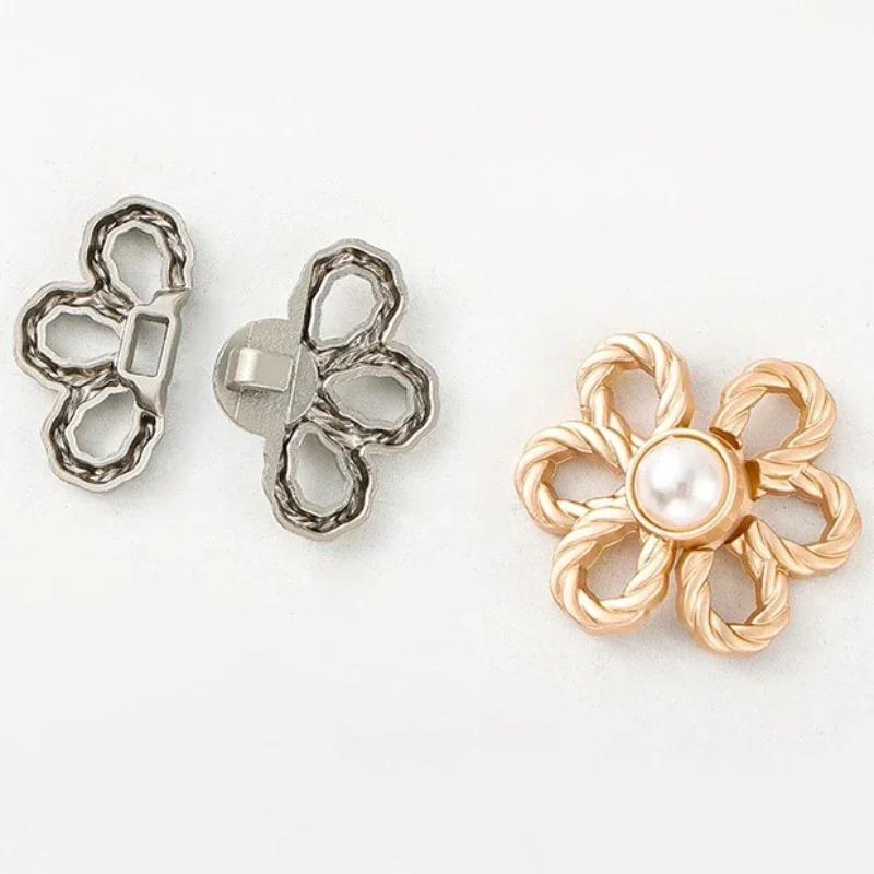 Reusable Metal Waist Buckle Pearl Flower Style Retractable Waist Tighten Buckle Clip Snap Fastener Pants Pin for Jeans Button