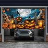 1 Piece of Strange Halloween Garage Banner - a Skull Hidden Within a Pumpkin Lantern, Made of Durable Polyester Fiber