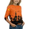 Kids Halloween Printed T-Shirt 3/4 Sleeve Round Neck Casual Top with Pumpkin Witch Design