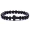 Bedel Natuursteen Armband Kruis Zwarte Lavasteen Kralen Armbanden Handgemaakt Mannen Vrouwen Gebed Fitness Ketting Koppel Sieraden Cadeau
