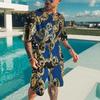 Summer New Men's 3D Printed Luxury Gold Pattern Fashion Casual Sportswear Short Sleeve T-shirt Set Men's T-shirt Two Piece Set