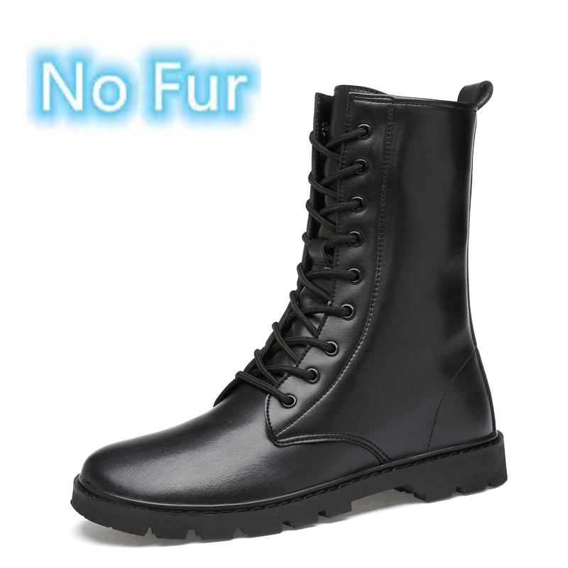 Mode Punk Stil Stiefeletten Outdoor Herren Freizeit Schuhe Schwarz High Top Lederstiefel Winter Fell Warm Schnürstiefel Motorradstiefel