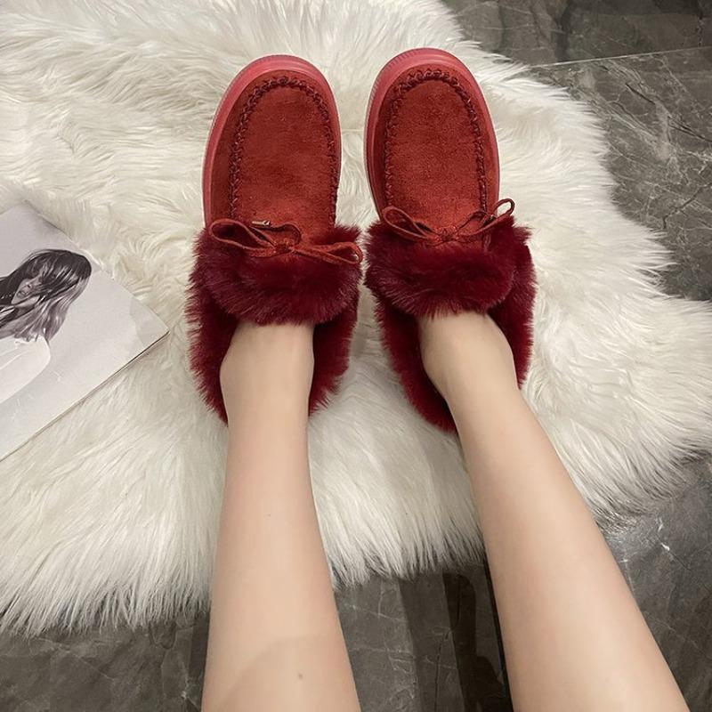 Snow Boots Women's Winter Round Toe Thick Sole Fleece Thickened Warm Cotton Shoes Women's Sewing Bag Shoes Snow Boots Beanie Shoes