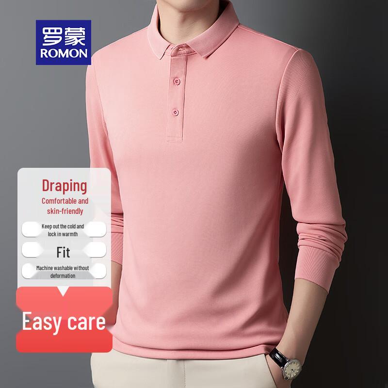ROMON Men's Long Sleeve Pique Polo Shirt