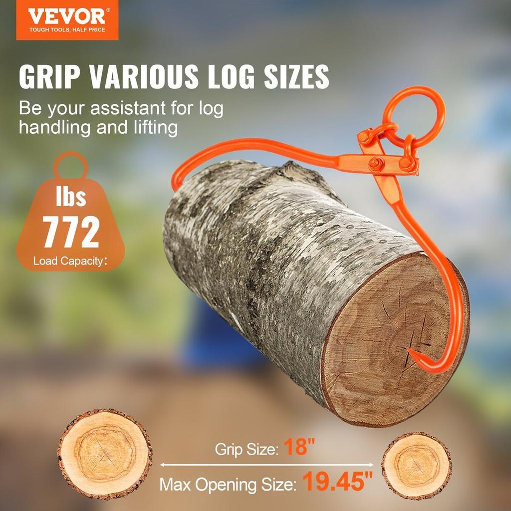Log Skidding Tongs, 18 inch 2 Claw Log Lifting Tongs, Heavy Duty Steel Lumber Skidding Tongs, 772 lbs/350 kg Loading Capacity, Log Lifting, Handling,