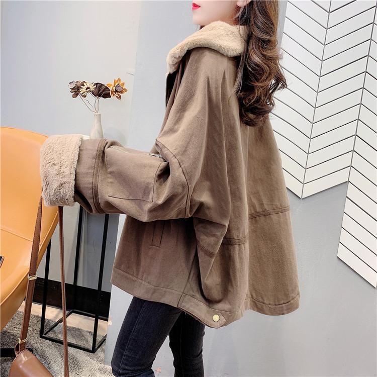Women's 2025 Autumn/Winter Short Parka: Plus Velvet, Thick Cotton, Loose Fit, Fur Collar, Petite Korean Style