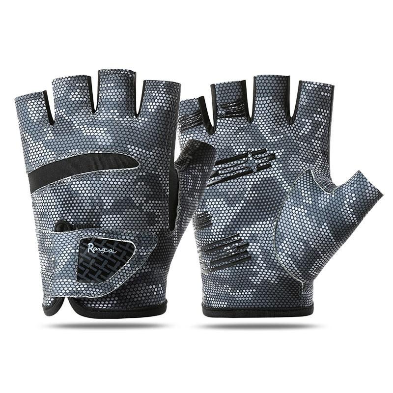 Mens Fishing Gloves 3-Finger Open Design Sun Protection Anti-Slip Breathable Ice Silk Bass Lure Casting