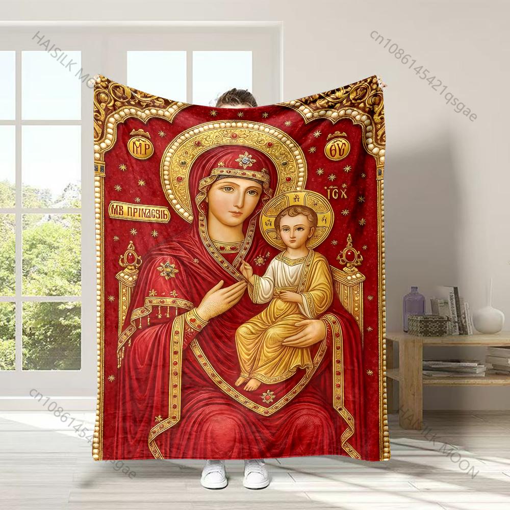 1PC Religious icon painting Faith-printed Flannel Blanket Soft and Warm Suitable for Home Travel Picnics Camping and RV Use