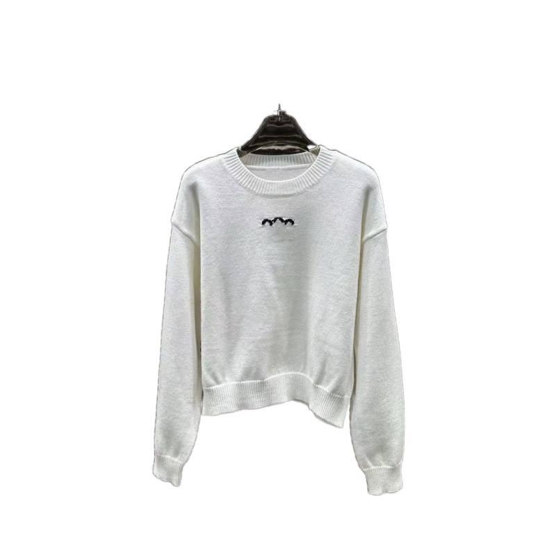 European Style Jacquard Logo Round Neck Knit Pullover - Casual Versatile Long Sleeve Top for Spring