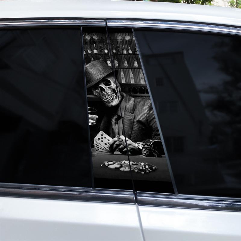 2pcs Skull Grim Reaper Car Sticker Car Center Pillar Sticker Modified Car Door Pillar Shape Waterproof Vinyl Sticker