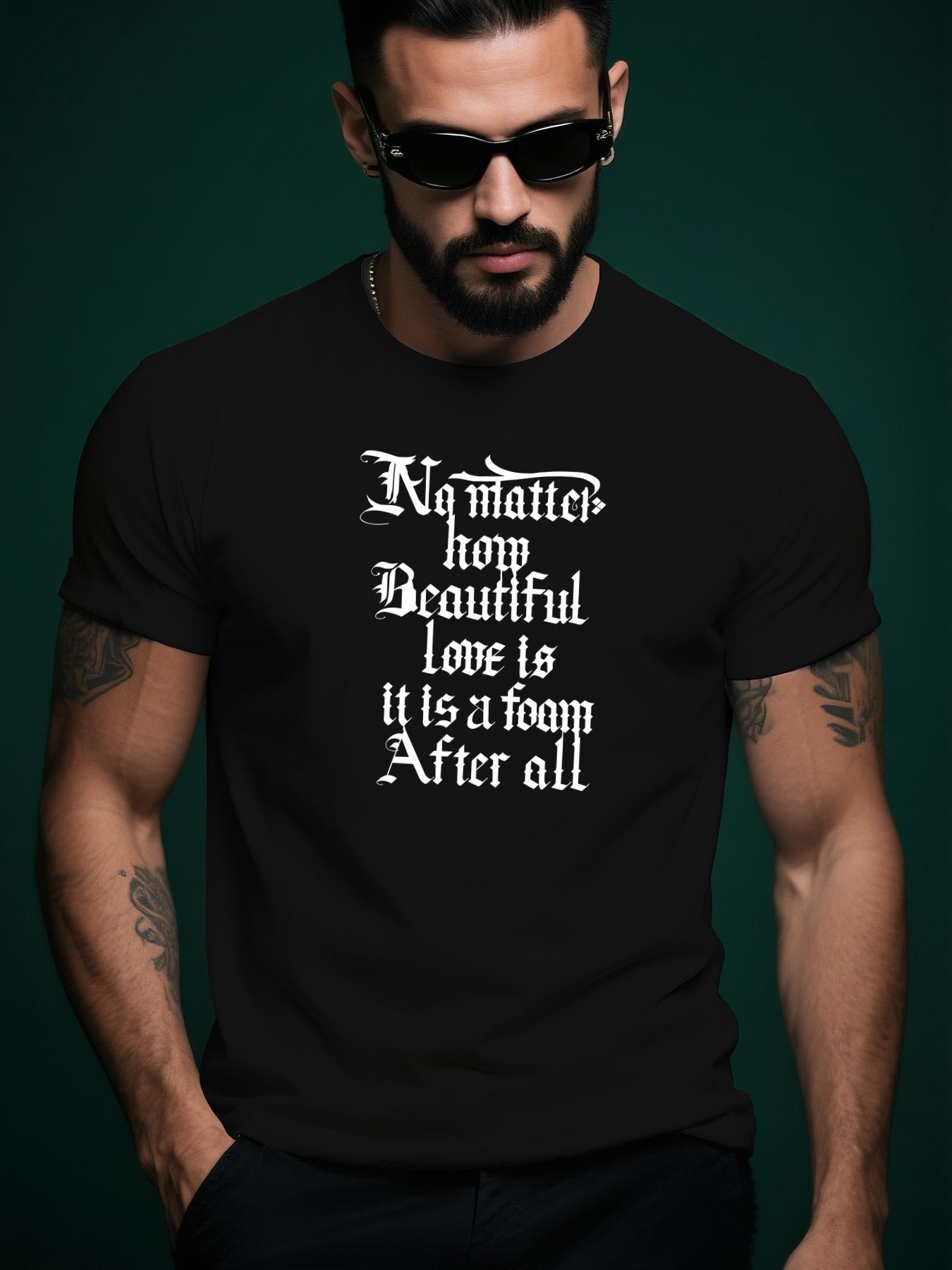 Gothic Script Print Casual Tshirt - Maroon Streetwear Sum... S