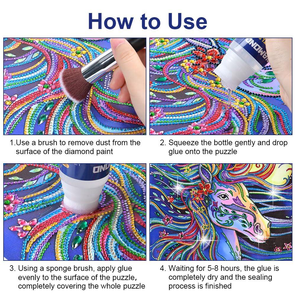 Diamond Painting Sealer, 120ML DIY Diamond Art Sealer with Sponge Head,Painting Glue Permanent Hold & Shine Effect Sealer Puzzle