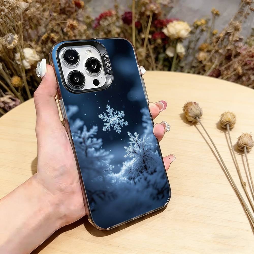 Beautiful Snowflak Phone Case For iPhone 17,16,15,14,13,12,11 Plus,Pro Max,XS,Colored Silver Plated Inside Cover
