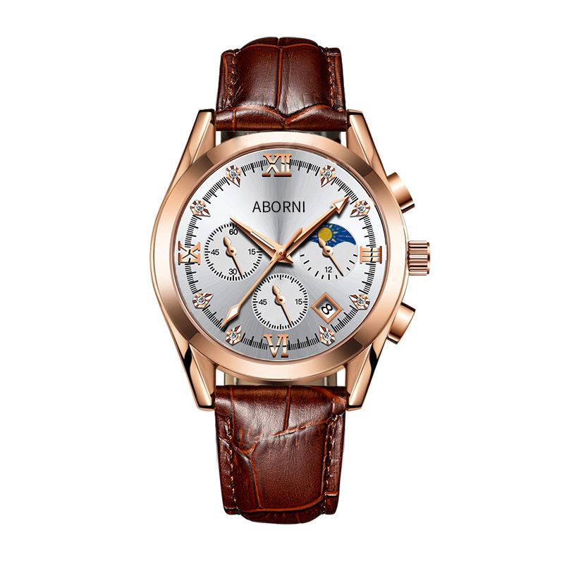 ABORNI Luxus Herren Chronograph Armbanduhr Wasserdicht Leuchtend Herrenuhr Leder Hohe Qualität Sport Herren Quarzuhren