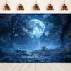 2D Moonlight Misty Forest Tapestry Magical Night Nature Wall Art