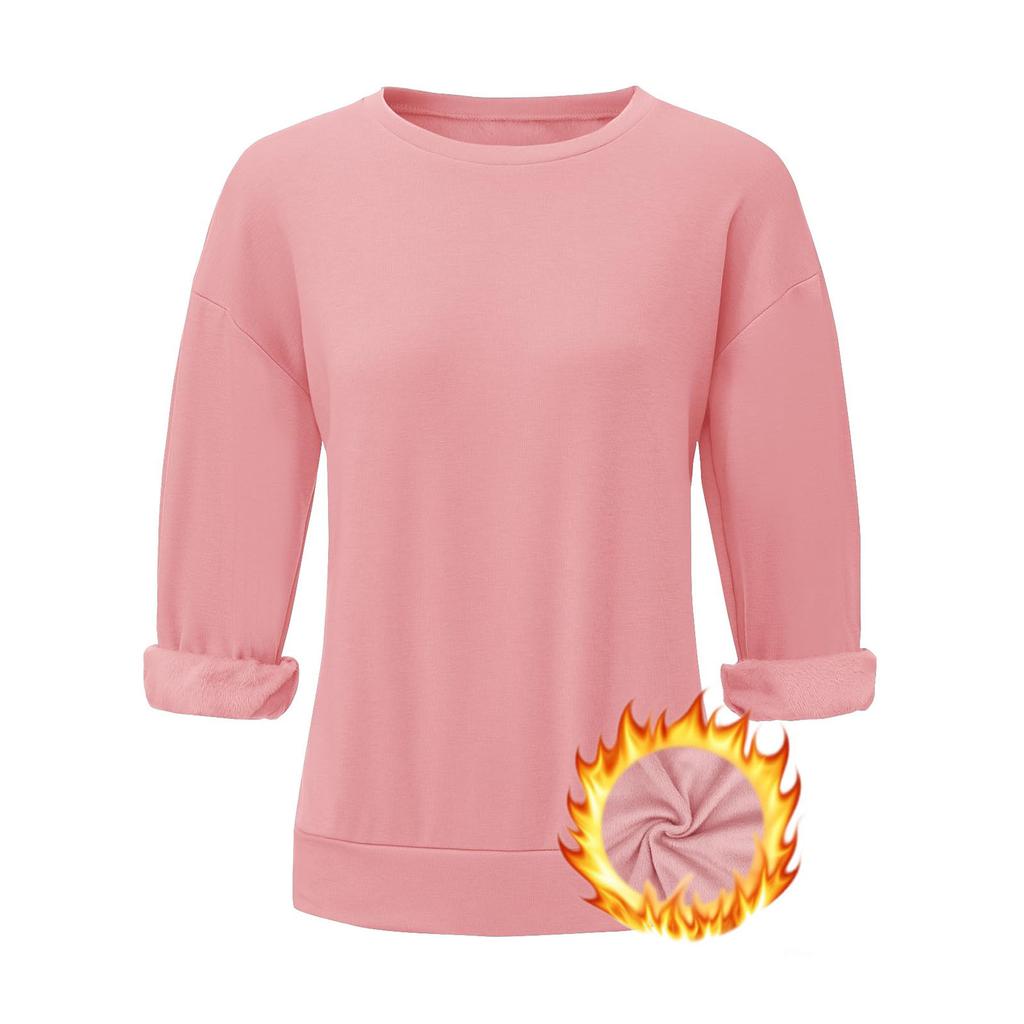 Women's Fashion Long-Sleeved Round-Neck Solid-Colour Top