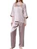 Yumekairou Silk Satin with Tulle Raglan Pink and Pink Beige Size Women's Pajamas, 100% Lace, Sleeves, 3/4 Sleeves, Loungewear, (Pink Beige, M)