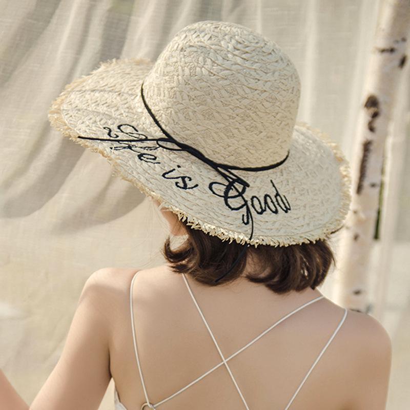 Versatile Hat Style Straw Woven Exquisite Letter Embroidery Womens Sunshade Hats
