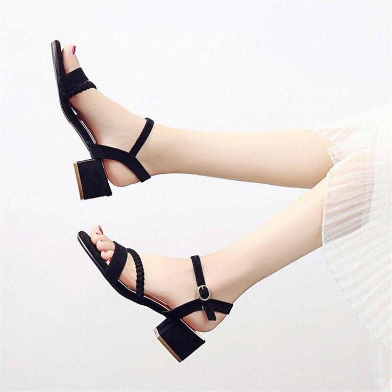 Flock Beige High Heels Sandals Women  Summer Shoes Women Fashion Open Toe Buckle Sandals Casual Square Heel Female Shoes