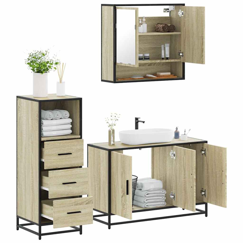 3 Piece Bathroom Furniture Set Sonoma Oak Particle Board